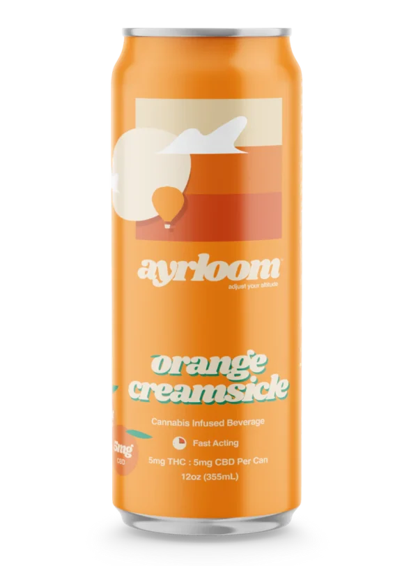 A can of Orange Creamsicle 5mg Cannabis Infused Beverage with a clean, rustic label featuring a blend of orange and creamy white colors.