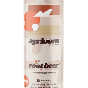 A can of Root Beer 10mg Cannabis Infused Beverage with a clean, rustic label featuring a classic root beer color palette.