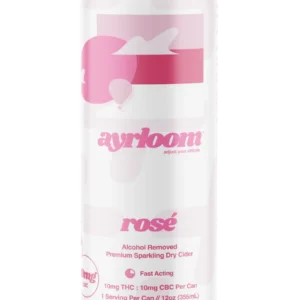A can of Rosé 10mg Alcohol Removed Sparkling Dry Cider with a clean, elegant label featuring a blush pink color.