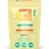 A container of Ayrloom Island Time 5mg cannabis infused gummies with bright, tropical-themed branding featuring pineapples, mangoes, and a sun icon.