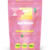 A container of Sunny Days cannabis infused gummies with bright, sun-themed branding and colors suggesting a pink lemonade flavor.