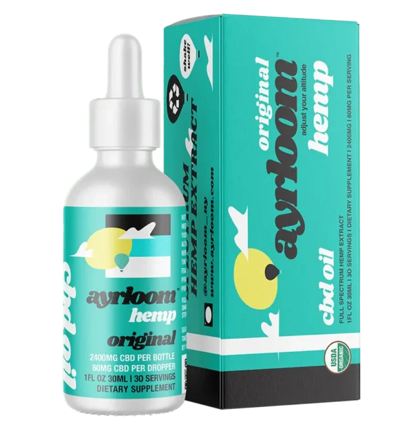 A small bottle of Organic Unflavored CBD 2,400mg oil with a dropper, featuring a clean, minimalist label.
