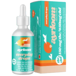 A bottle of Ayrloom Everyday Tincture with a dropper, featuring a clean, minimalist branding and a yellow label.