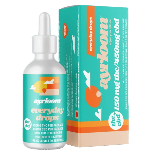 A bottle of Ayrloom Everyday Tincture with a dropper, featuring a clean, minimalist branding and a yellow label.