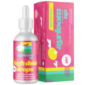 A bottle of Ayrloom High Dose Tincture with a dropper, featuring a clean, minimalist branding and a green label.