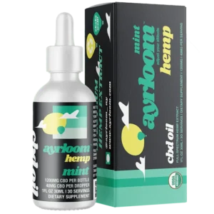 A small bottle of Organic Mint CBD Oil with a dropper, featuring a clean, rustic label and a green-themed design.