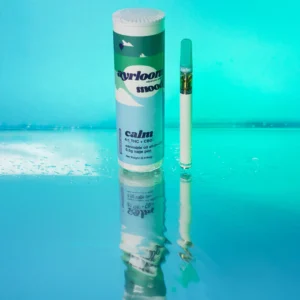 A sleek all-in-one Ayrloom Mood: Calm cannabis oil vape pen with gentle, earthy, and floral-inspired branding.