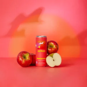 A can of Ayrloom Honeycrisp Cannabis Infused Fresh Apple Cider with a clean, rustic label featuring an apple illustration.