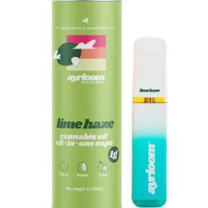 Ayrloom Lime Haze all-in-one cannabis oil pen with green and yellow citrus design, ready for use.